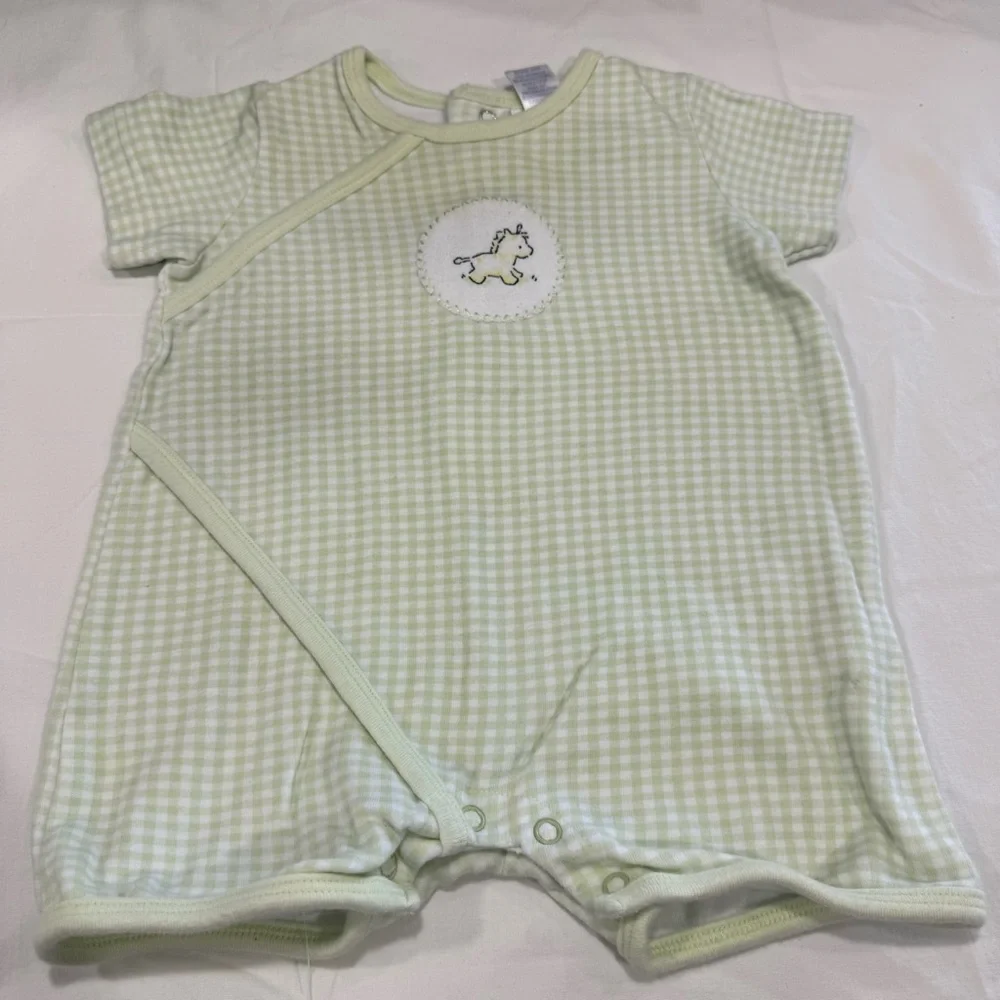 Y2K The Children's Place Light Green Baby Romper Unisex Giraffe Size 6-9 Months
